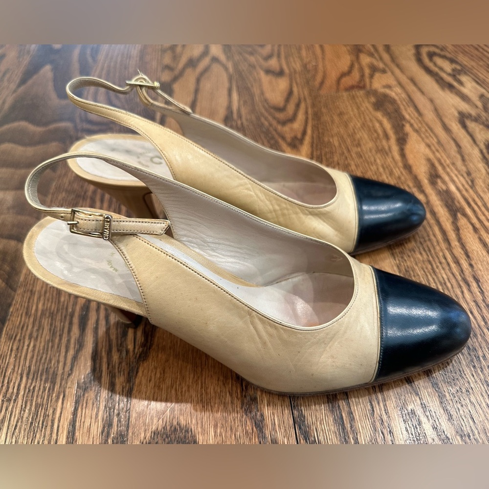 Chanel vintage classic sling back leather pumps heels with original box base - Picture 2 of 10